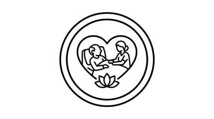 Fototapeta premium Senior care icon, nurse hold hand patient, heart shape, lotus flower, medical support