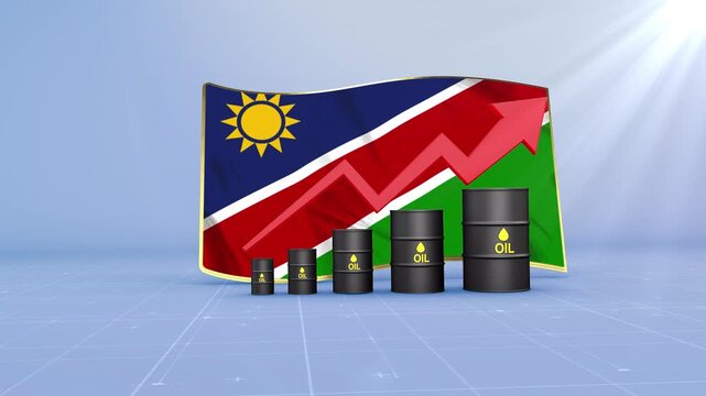 Namibia Oil Price Rising with Oil Barrels Upward Red Arrow and 3D Financial Data Visualization Graphs for Economy and Business Concept