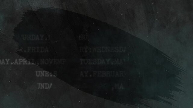 Dynamic abstract green-gray background with a grunge texture of wide brush strokes and scuffs on glass, handwritten scribbles and fragments of printed text on a retro-style , looping animation.