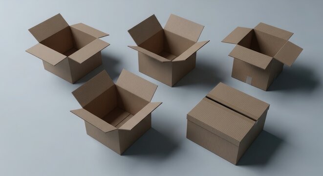 Assortment of open cardboard boxes for shipping storage and packaging solutions