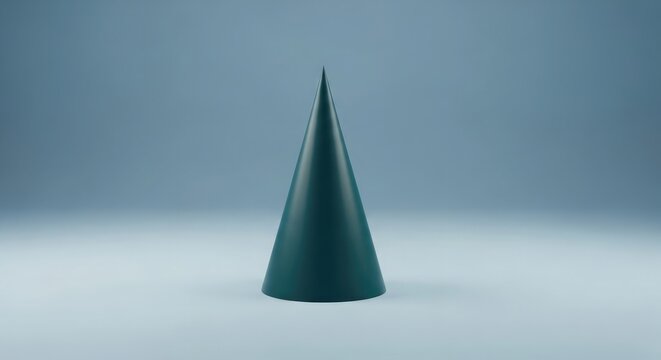 Minimalist dark teal cone render on gradient blue background 3d geometric shape