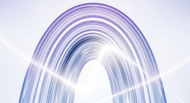 Abstract light trails forming an archway modern digital art with a bright center