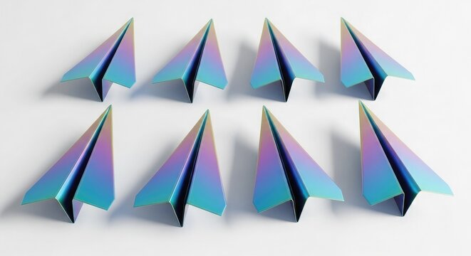 Iridescent paper airplanes arrangement a colorful studio shot for creative projects