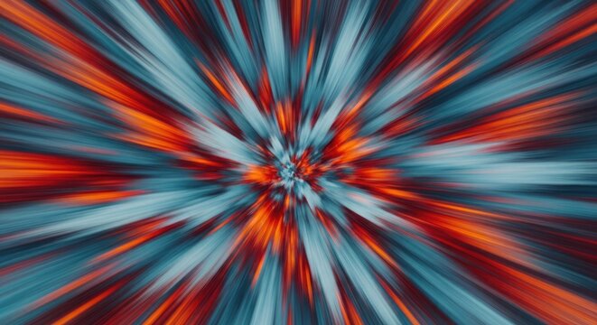 Abstract speed lines dynamic radial blur in red orange and teal tones