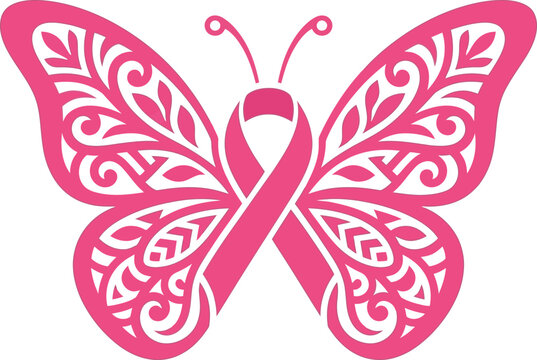 Breast Cancer Awareness Butterfly Papercut SVG | Pink Ribbon October Survivor T Shirt Design