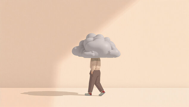 雲を背負う人を描いた心の重さのイラスト