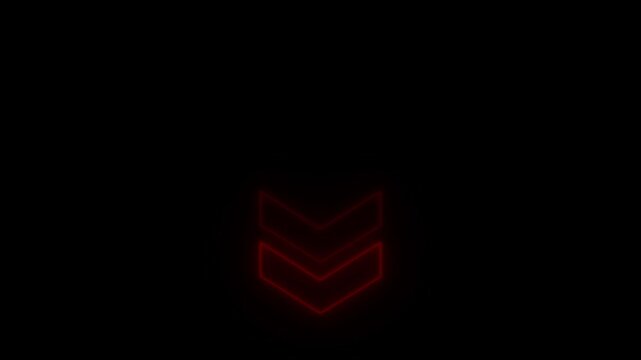 Glowing neon light animated traffic directional arrows sign. down arrow for road direction, on alpha transparent background