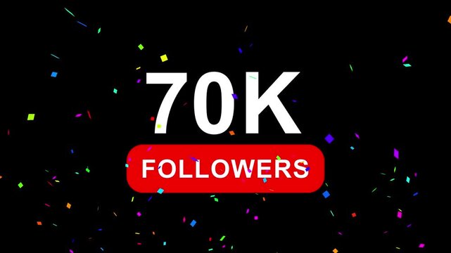 Congratulations Social media 70k followers counting notification icon animation on alpha channel, 4k quality animation video