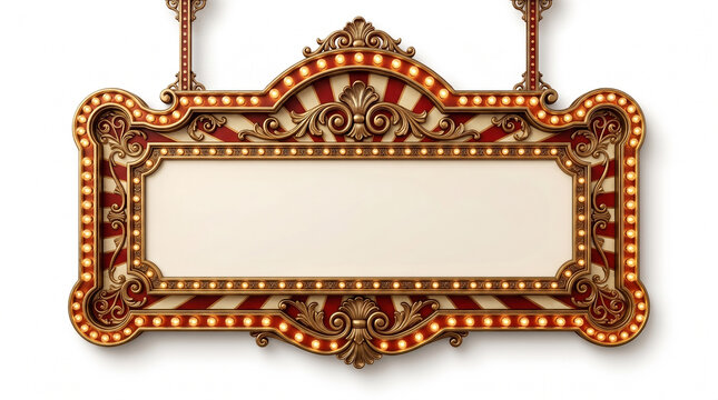 Vintage empty circus marquee sign with glowing lights for your text
