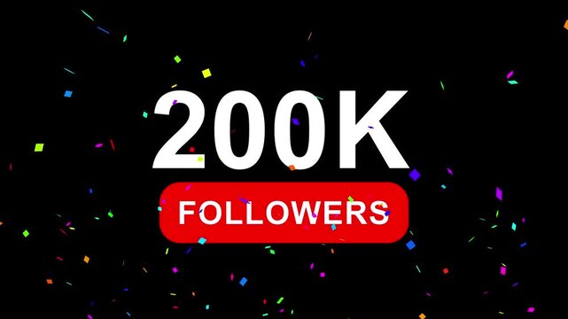 Congratulations Social media 200k followers counting notification icon animation on alpha channel, 4k quality animation video