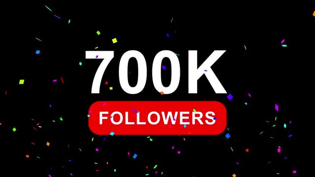 Congratulations Social media 700k followers counting notification icon animation on alpha channel, 4k quality animation video