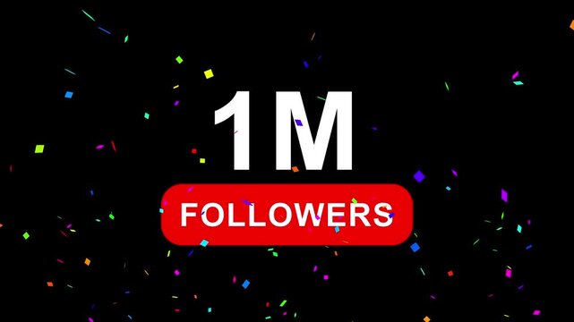 Congratulations Social media 1M followers counting notification icon animation on alpha channel, 4k quality animation video.