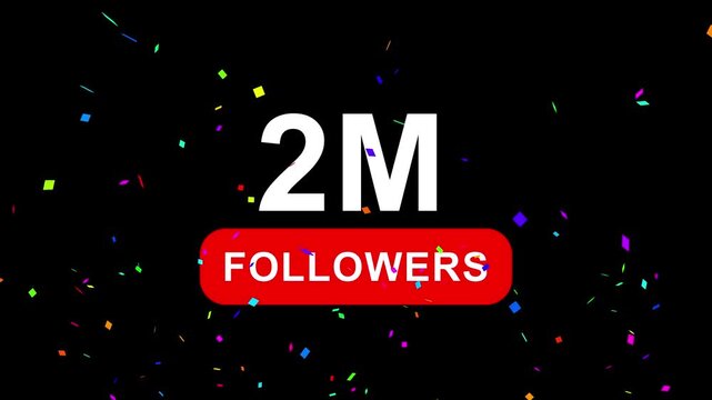 Congratulations Social media 2M followers counting notification icon animation on alpha channel, 4k quality animation video.