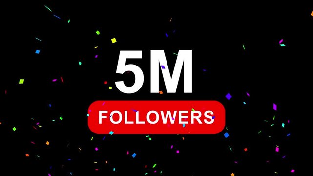 Congratulations Social media 5M followers counting notification icon animation on alpha channel, 4k quality animation video.