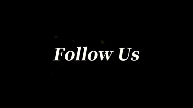 Golden follow us social media animation with sparkling particles. Glowing 3D text effect for digital marketing and online engagement.
