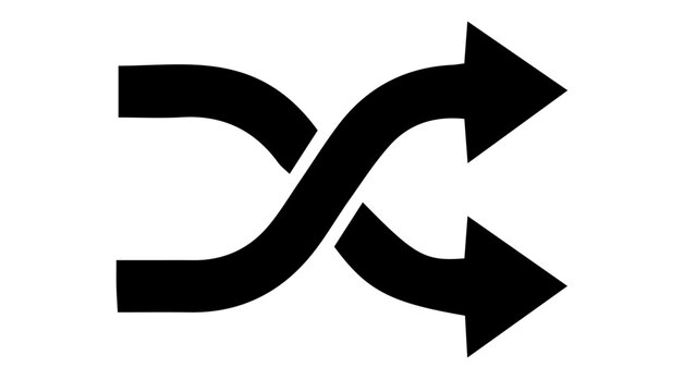 Shuffle icon vector, black crossing arrows symbol for music player interface, random playback sign, minimalist switch and swap graphic