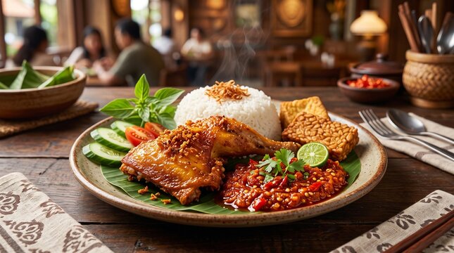 Smashed fried chicken with sambal