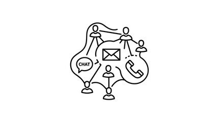 Obraz premium Teamwork communication network, people connecting via chat, email, and phone calls