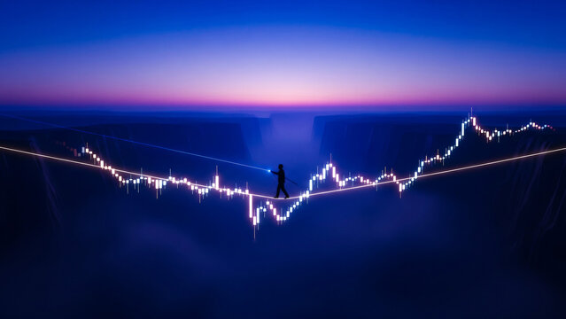 Trader Navigating Financial Market Volatility on Candlestick Chart