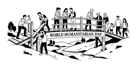 Obraz premium World humanitarian day volunteers building a bridge for community