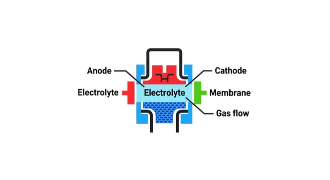 Fuel Cell Diagram: Anode, Cathode, Electrolyte, Membrane, Gas Flow