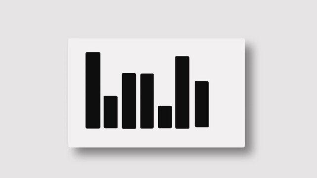 Animated bar chart displaying data growth and market fluctuations in black and white minimalist motion graphic