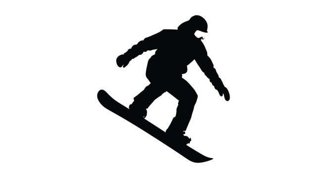 Snowboarder In Motion Silhouette Against White Background snowboard snowboarding rider