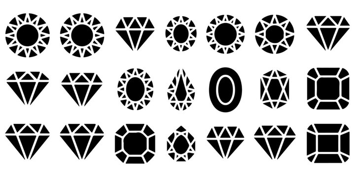 Diamond Gemstone Icon Collection for Jewelry Design
Luxury Gem Silhouette Vector Set Isolated on White
Black Diamond Symbol Pack with Multiple Gem Cuts