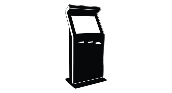 Self service kiosk with screen and card reader black silhouette machine