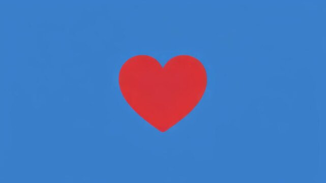 Red hearts grow and shrink with liquid drips during a blue and black background transition
