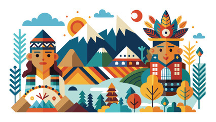 Fototapeta premium Indigenous people celebration illustration. Native culture festival with traditional art style.