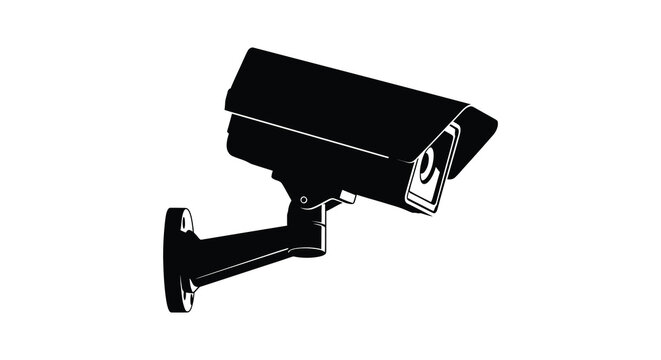 Security Camera Silhouette Against White Background Minimalist Black Shape surveillance
