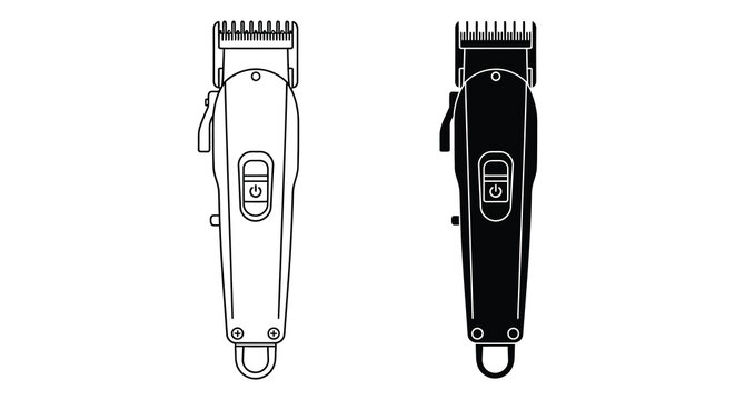 Hair clippers in outline and filled silhouette style on a white background silhouette