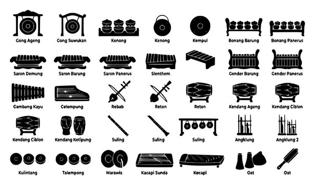Indonesian Gamelan Silhouette Icon Collection for Traditional Music and Cultural Branding