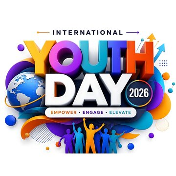 International youth day 2026 celebration banner with diverse group of students and global earth illustration celebration international empowerment engagement elevation students progress