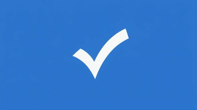 Six checkmarks animated with cinematic motion in blue and black stripes for positive confirmation