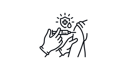 Obraz premium Medical Vaccination Icon: Syringe Injection Against Shielded Health Symbol