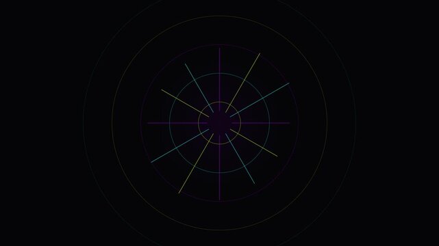 Minimalist circular HUD element with colorful geometric radial lines.