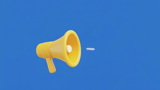 Yellow Megaphone Broadcasting Sound Waves Against Blue Background Cinematic Motion