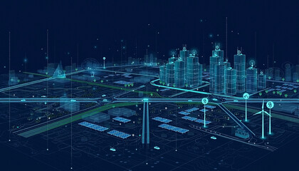 Fototapeta premium Digital Twin Smart City With Renewable Energy Network