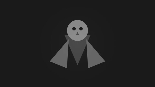 Minimalist gray geometric character icon on dark background.