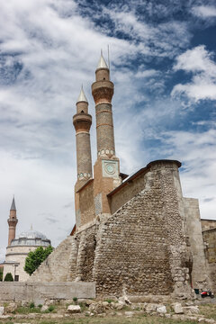 Sivas, Turkiye (Turkey) - Twin minarets madrasah in Sivas city - Sivas is a tourist magnet city of modern Turkey with many historical monumental remains.