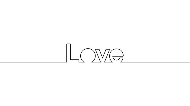 love one line art text animation continuous single drawn on black green white background. animated continuous single line art love text hand drawing