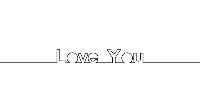 love you one line art text animation continuous single drawn on black green white background. animated continuous single line art love you text hand drawing