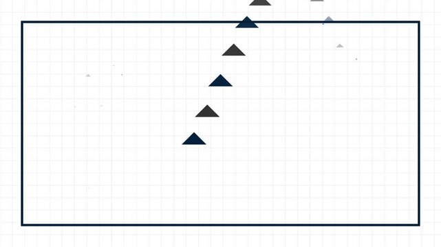 Minimalist parabolic curve of triangles on white grid background.
