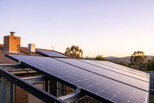 Modern Residential Solar Panel System on Sustainable Family Home Roof