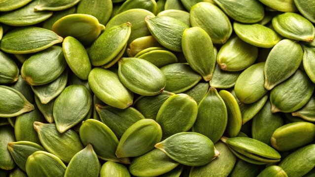 A closeup image of fresh healthy green pumpkin pepita seeds