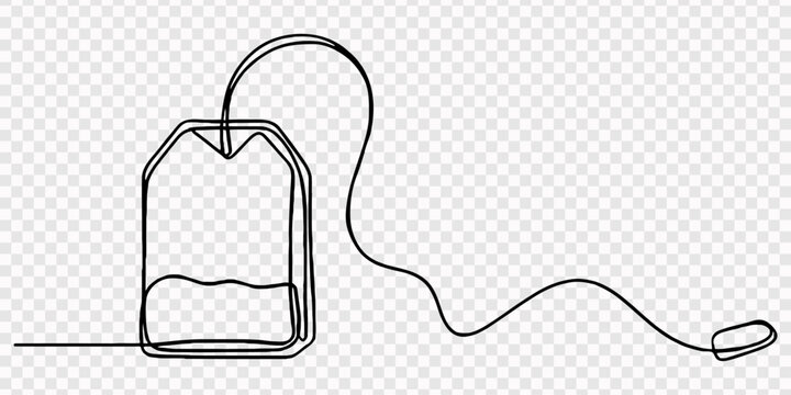 paper tea bag continuous one line drawing, One continuous line drawing of paper tea bag, one continuous line drawing of tea bag.one line drawing of tea bag icon.single line vector illustration
