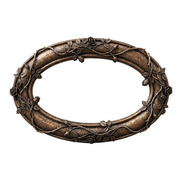 Antique bronze oval frame with rose and thorn relief detail