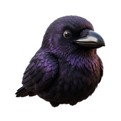 Fototapeta premium Cute 3d Raven Illustration with Purple Feathers Isolated